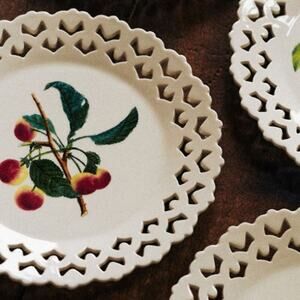 Anthropologie Chantilly Dessert Plate or Wall Hanging Cherries Stoneware Cherry